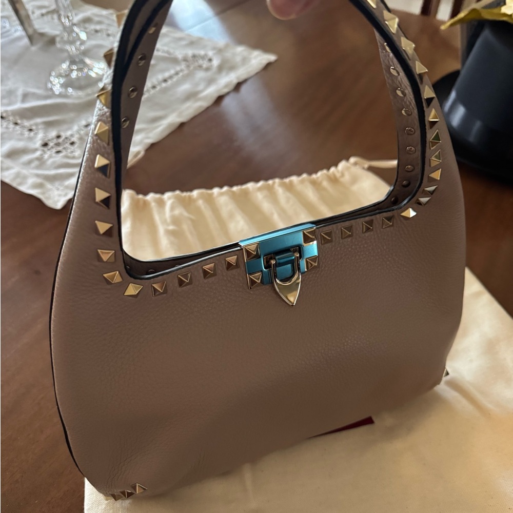 Valentino Garavani Pebbled Calfskin Small Rockstud Flip Lock Hobo